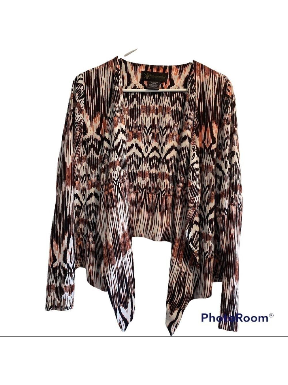 Kardashian Collection Open Boho Jacket Womens Medium Orange, Black & White